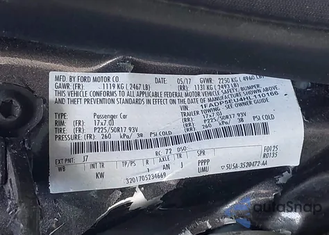 2017 Ford C-Max Energi Se z USA, uszkodzony, nr VIN 1FADP5EU4HL110166